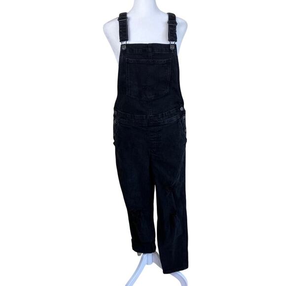 Old Navy Sz 4 OG Straight Black Washed Ripped Jean Overalls Stretchy Mom Jean - Picture 3 of 16